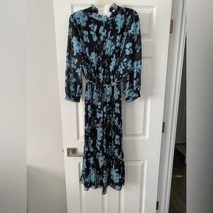 Zara Black and Blue Floral Long Sleeve Dress